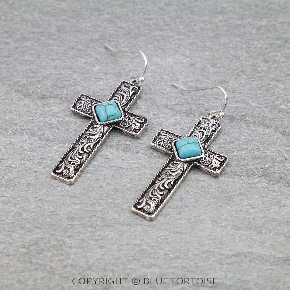 Western Cross Semi Stone Dangle Earrings