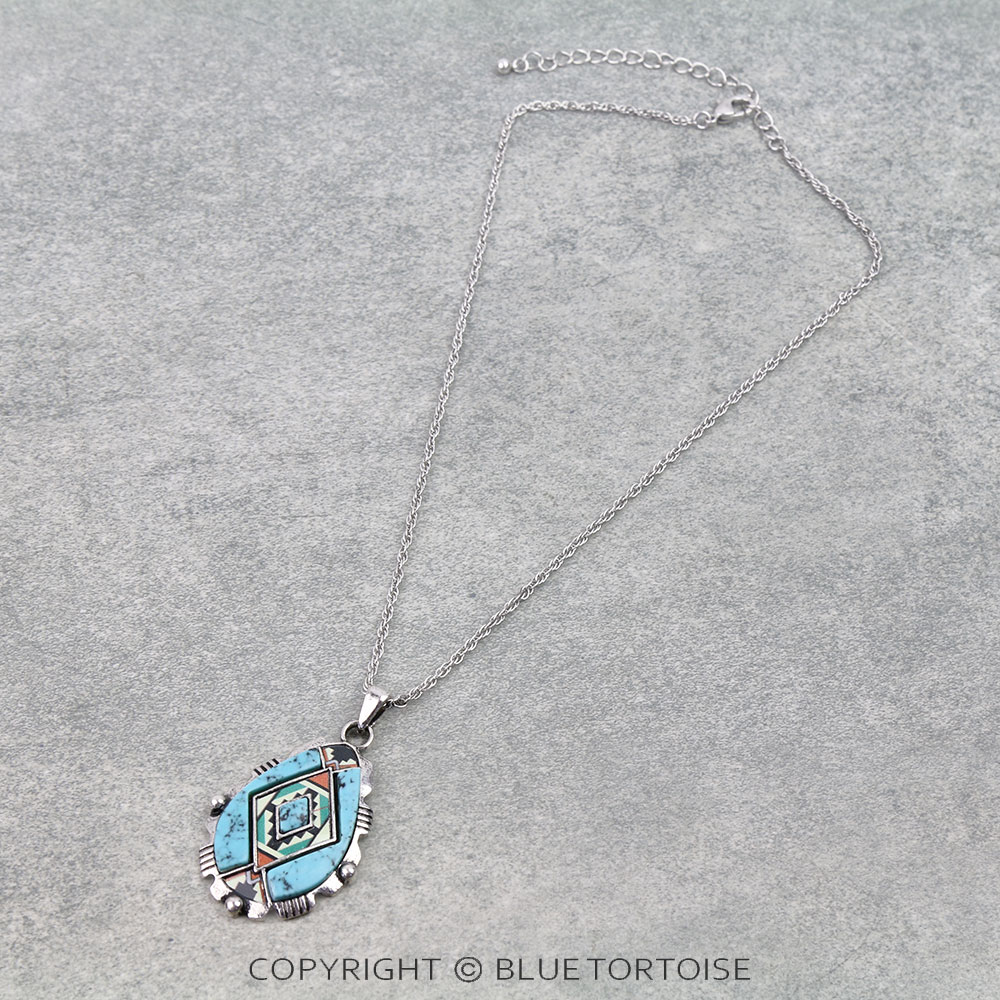 Western Aztec Print Teardrop Necklace