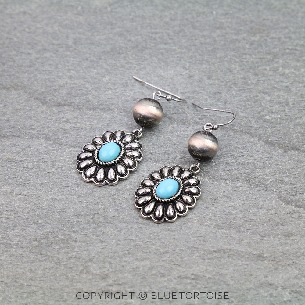 Western Concho Pearl Dangle Earrings