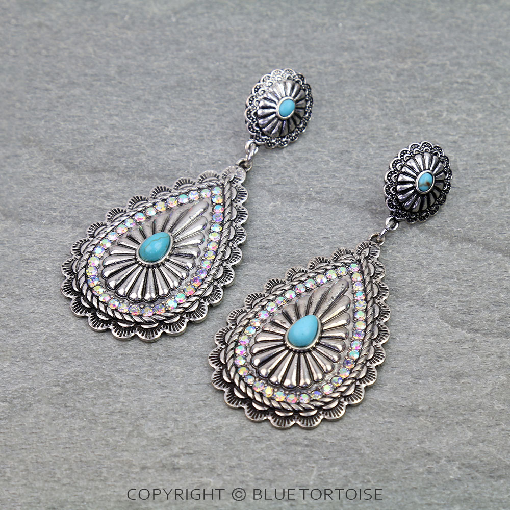 Western Concho Stone Stud Earrings