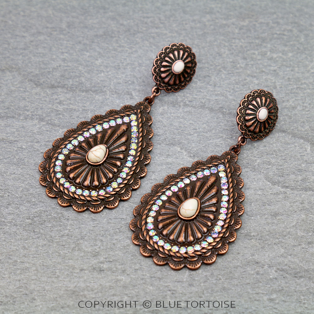 Western Concho Stone Stud Earrings