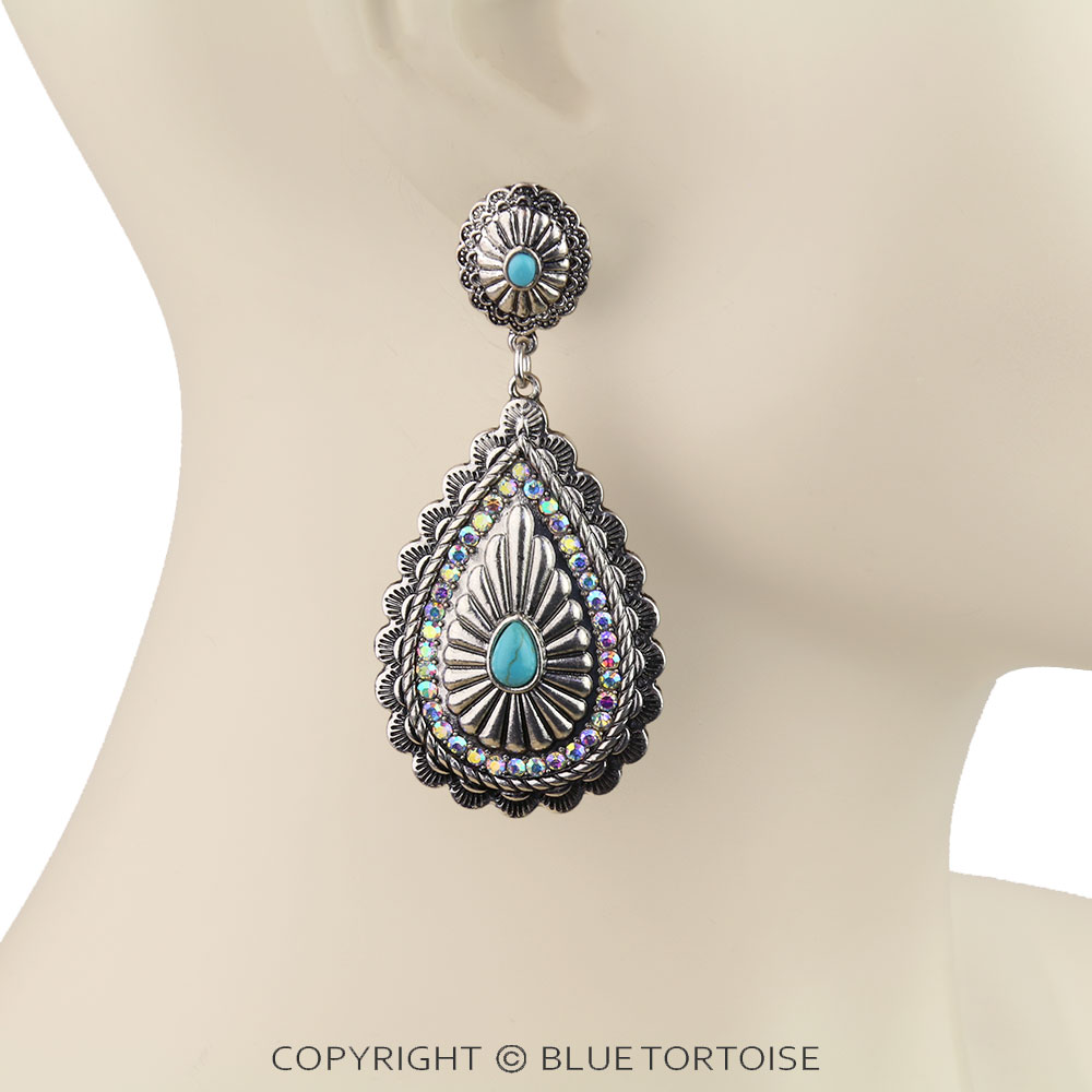 Western Concho Stone Stud Earrings - Image 2