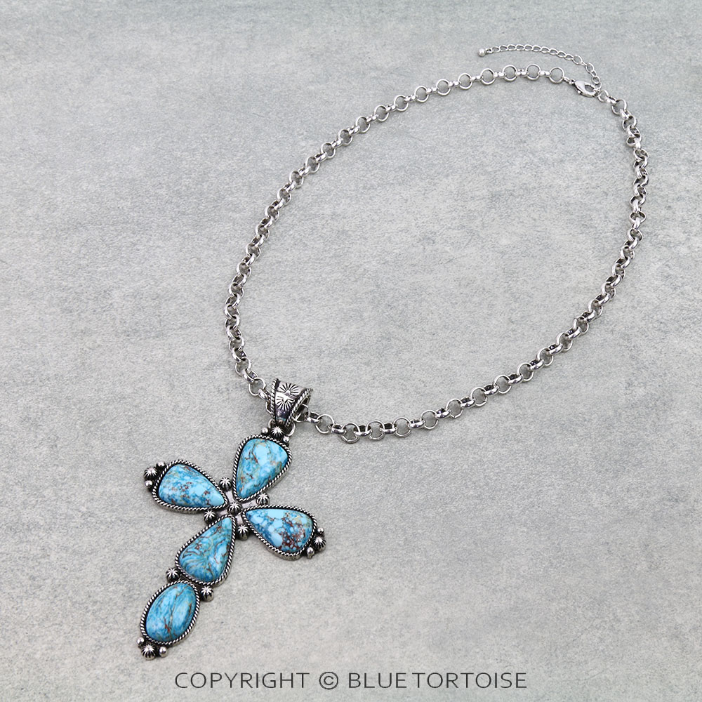 Western Cross Hand Stone Necklace