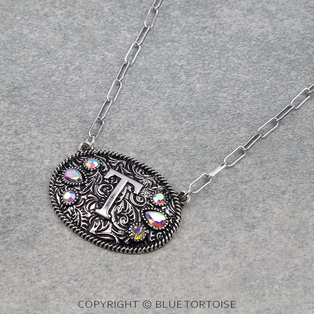 Western Oval Belt Buckle Initial Necklace - Image 3