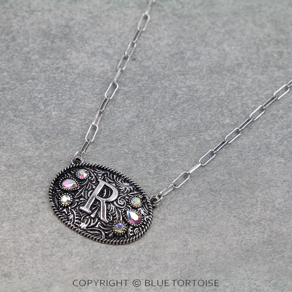 Western Oval Belt Buckle Initial Necklace - Image 3