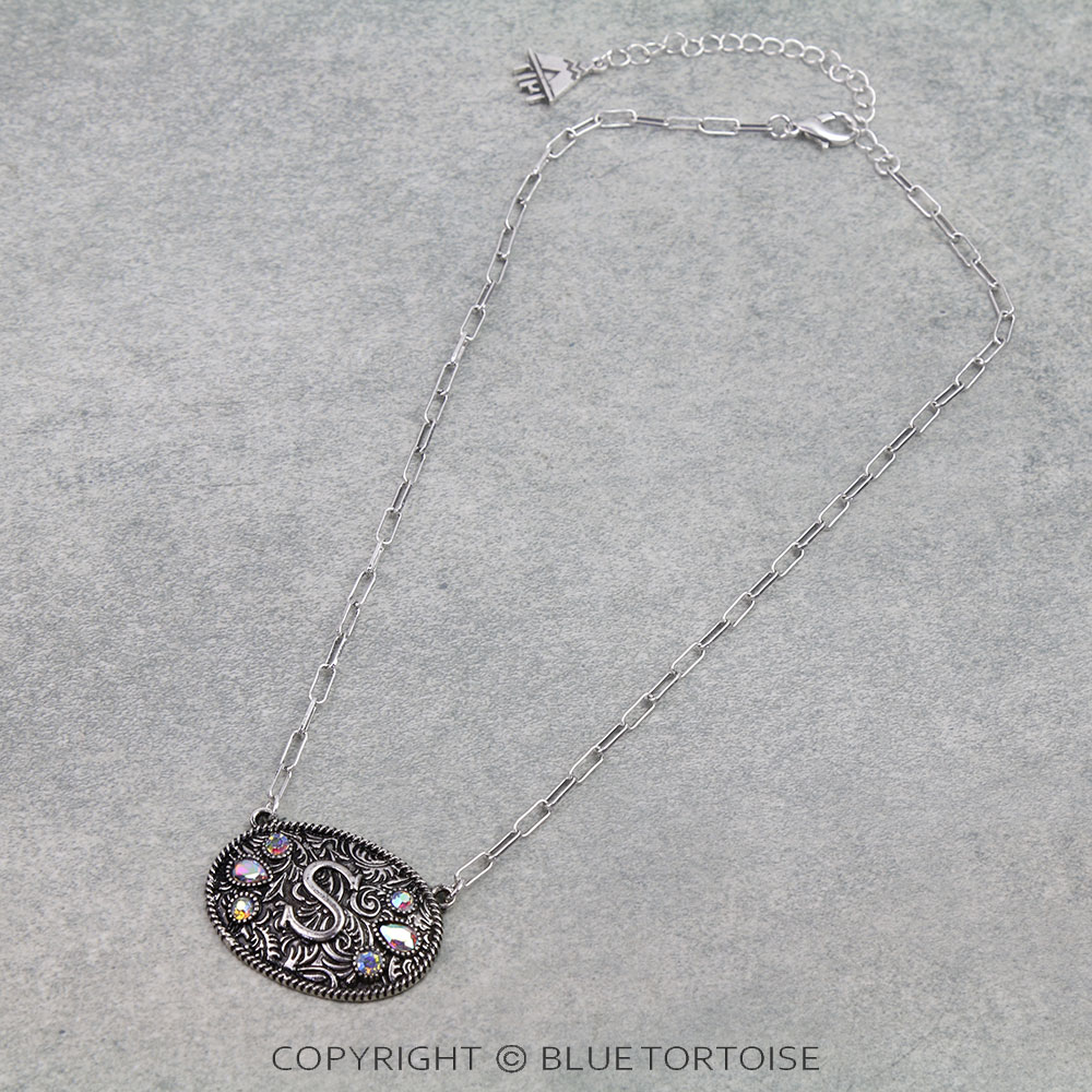 Western Oval Belt Buckle Initial Necklace