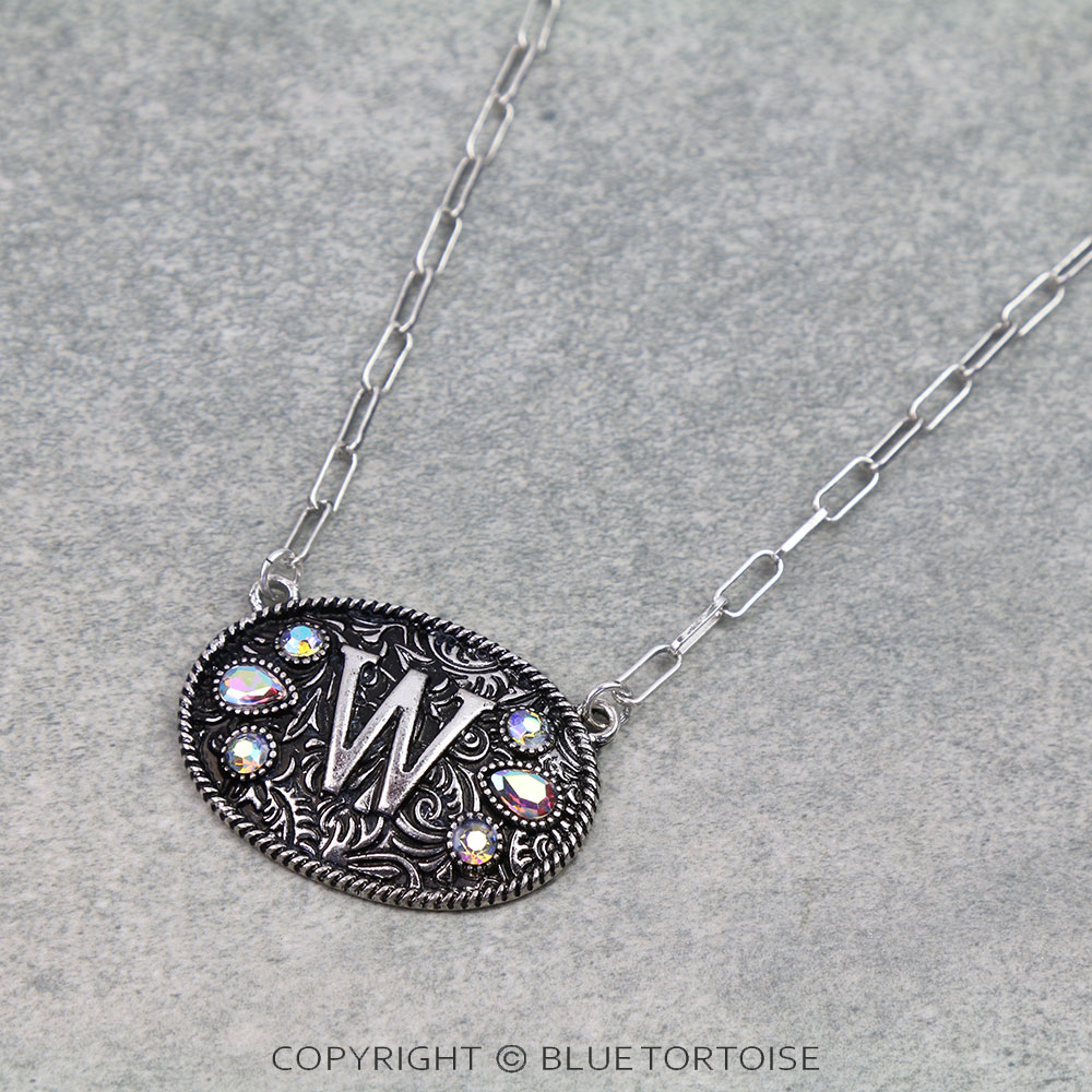 Western Oval Belt Buckle Initial Necklace - Image 3