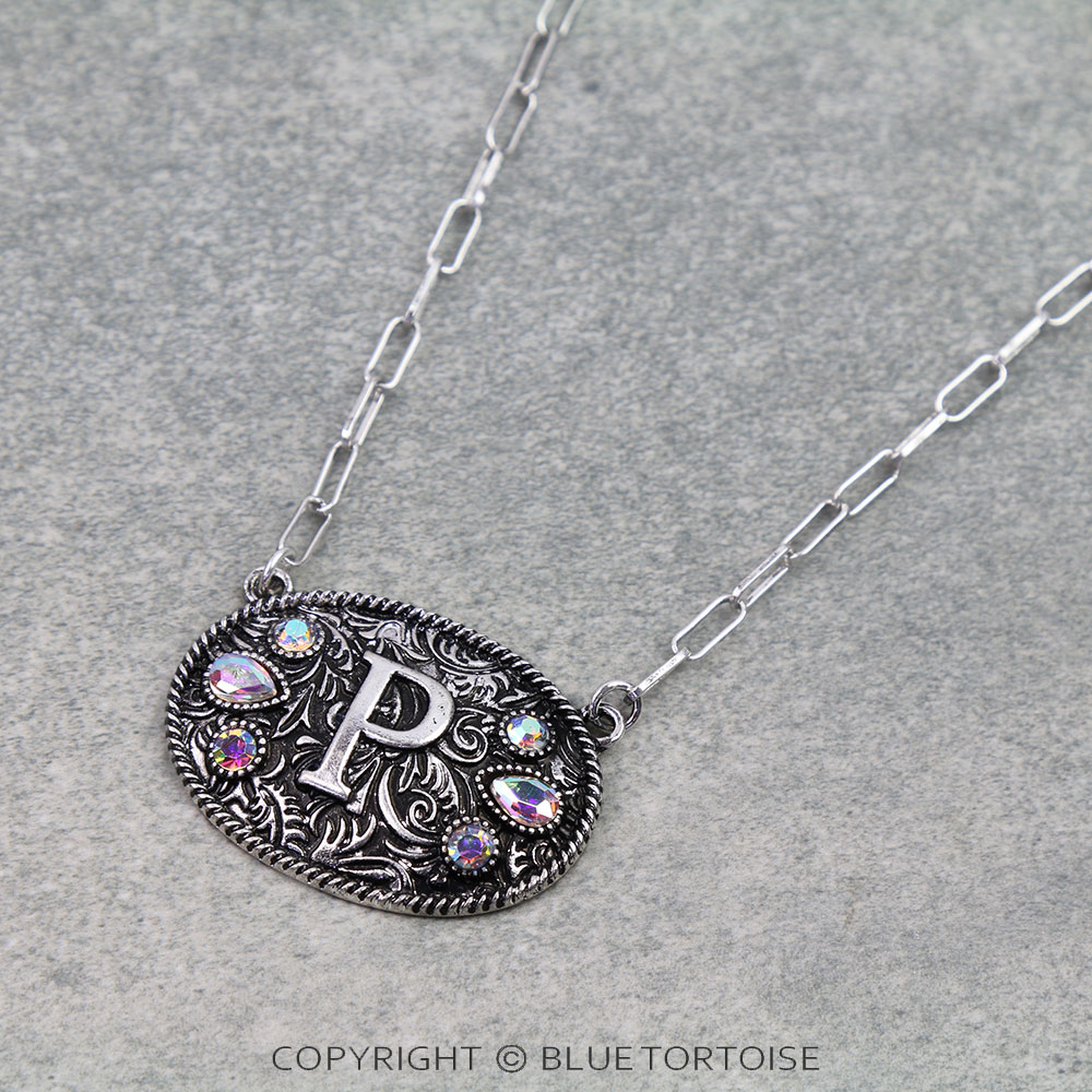 Western Oval Belt Buckle Initial Necklace - Image 3