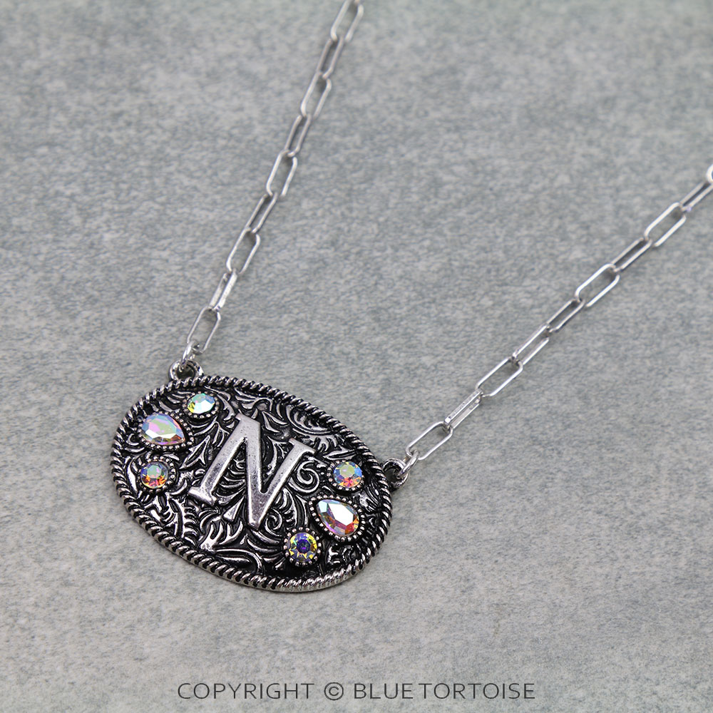 Western Oval Belt Buckle Initial Necklace - Image 3