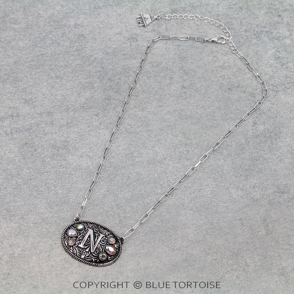 Western Oval Belt Buckle Initial Necklace