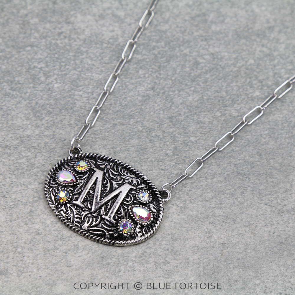 Western Oval Belt Buckle Initial Necklace - Image 3