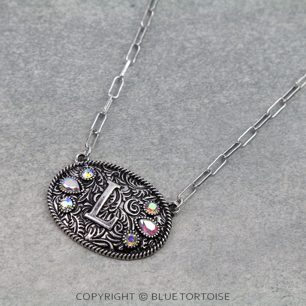 Western Oval Belt Buckle Initial Necklace - Image 3