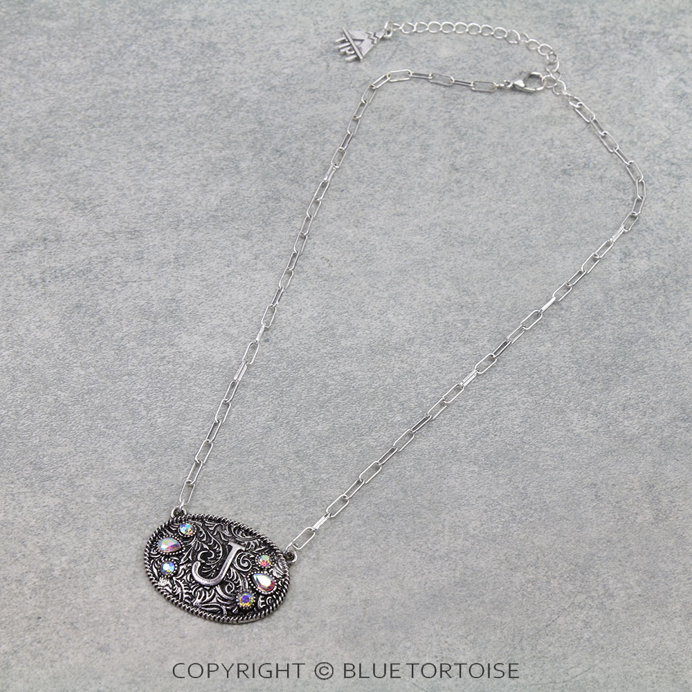 Western Oval Belt Buckle Initial Necklace