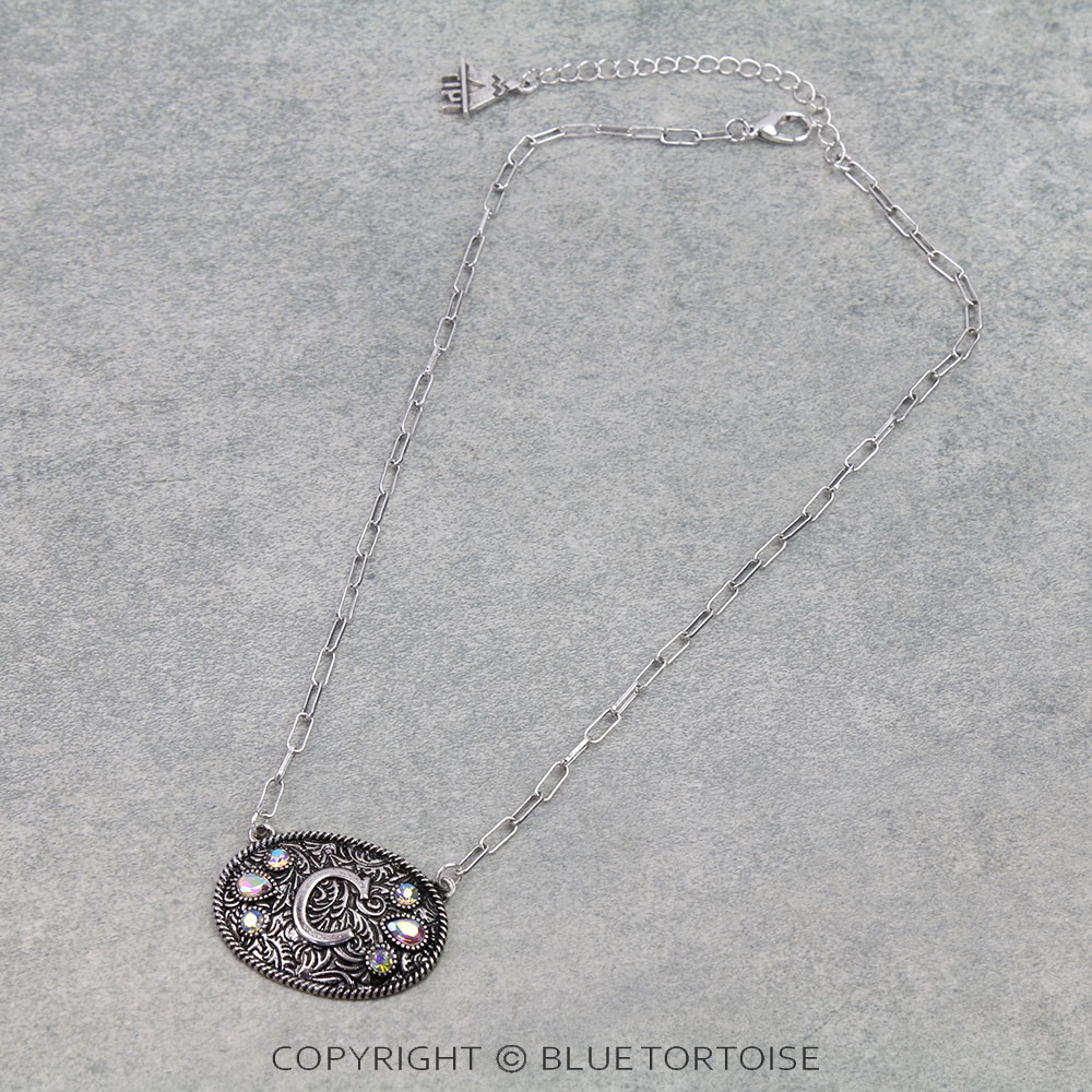 Western Oval Belt Buckle Initial Necklace