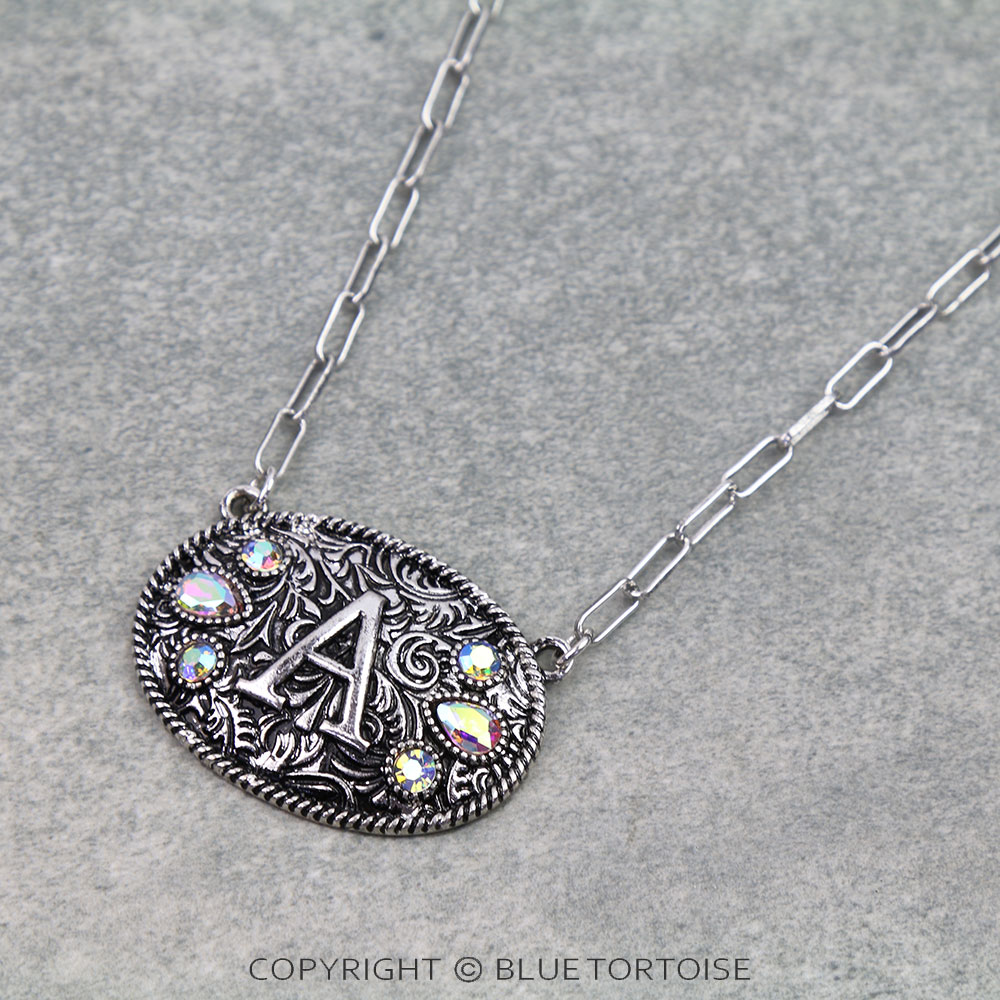 Western Oval Belt Buckle Initial Necklace - Image 3