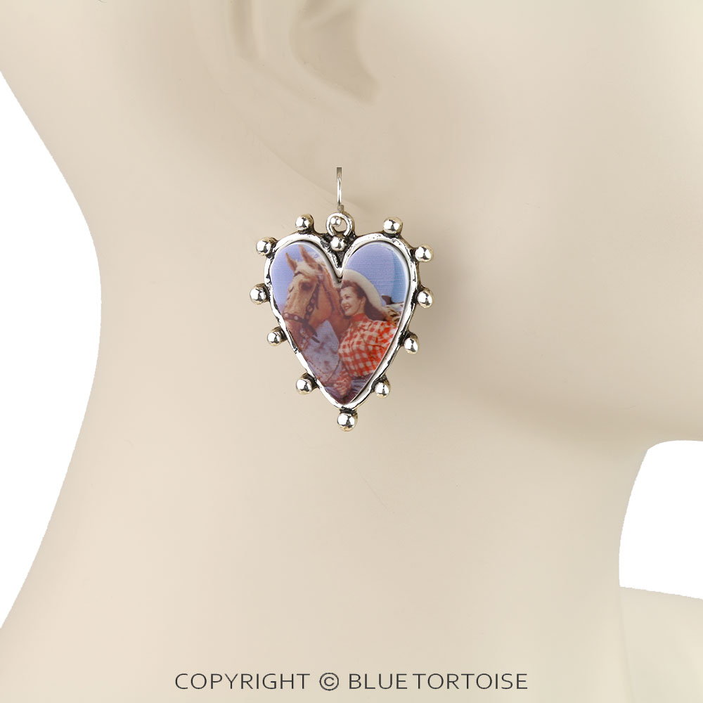 Western Heart Rodeo Scenery Print Dangle Earrings - Image 2