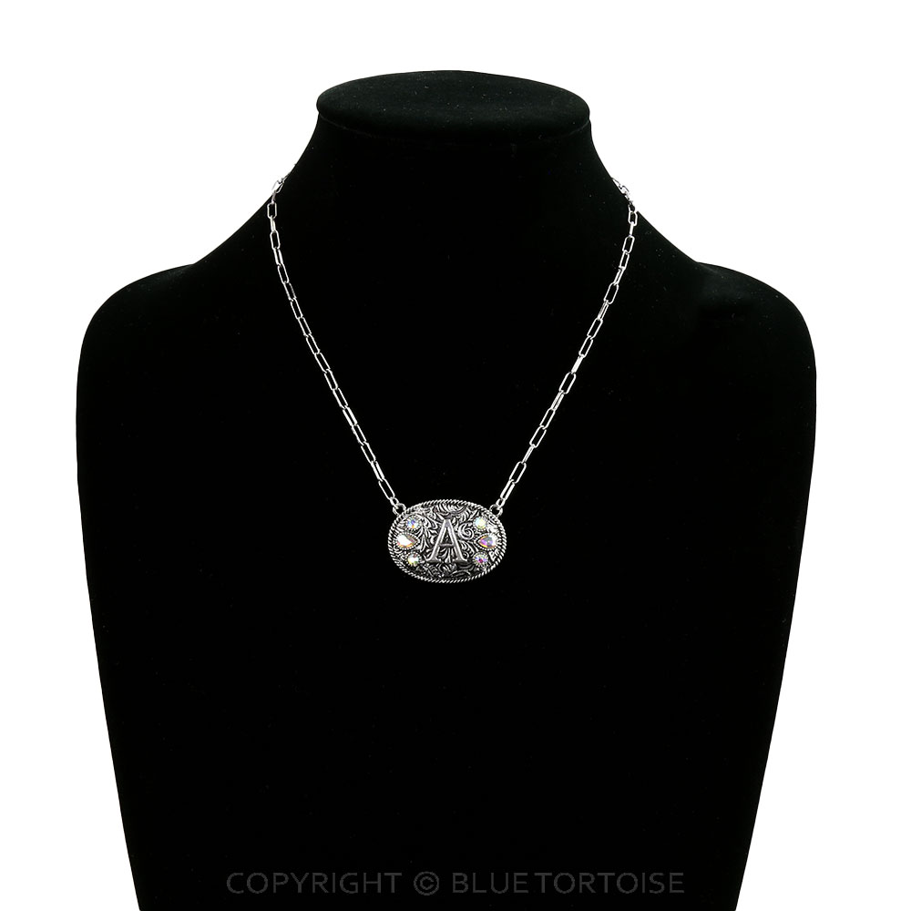 Western Oval Belt Buckle Initial Necklace - Image 2