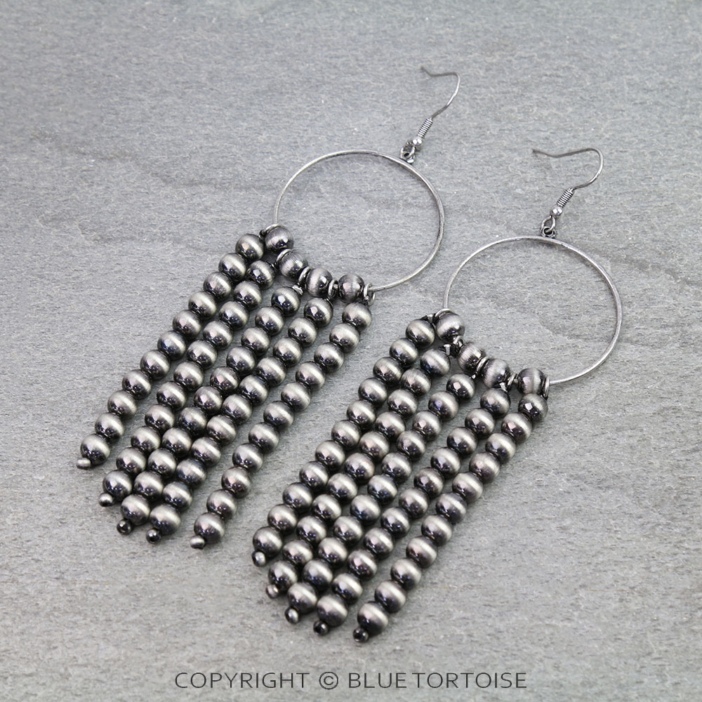 Navajo Style Pearl Tassel Dangle Earrings