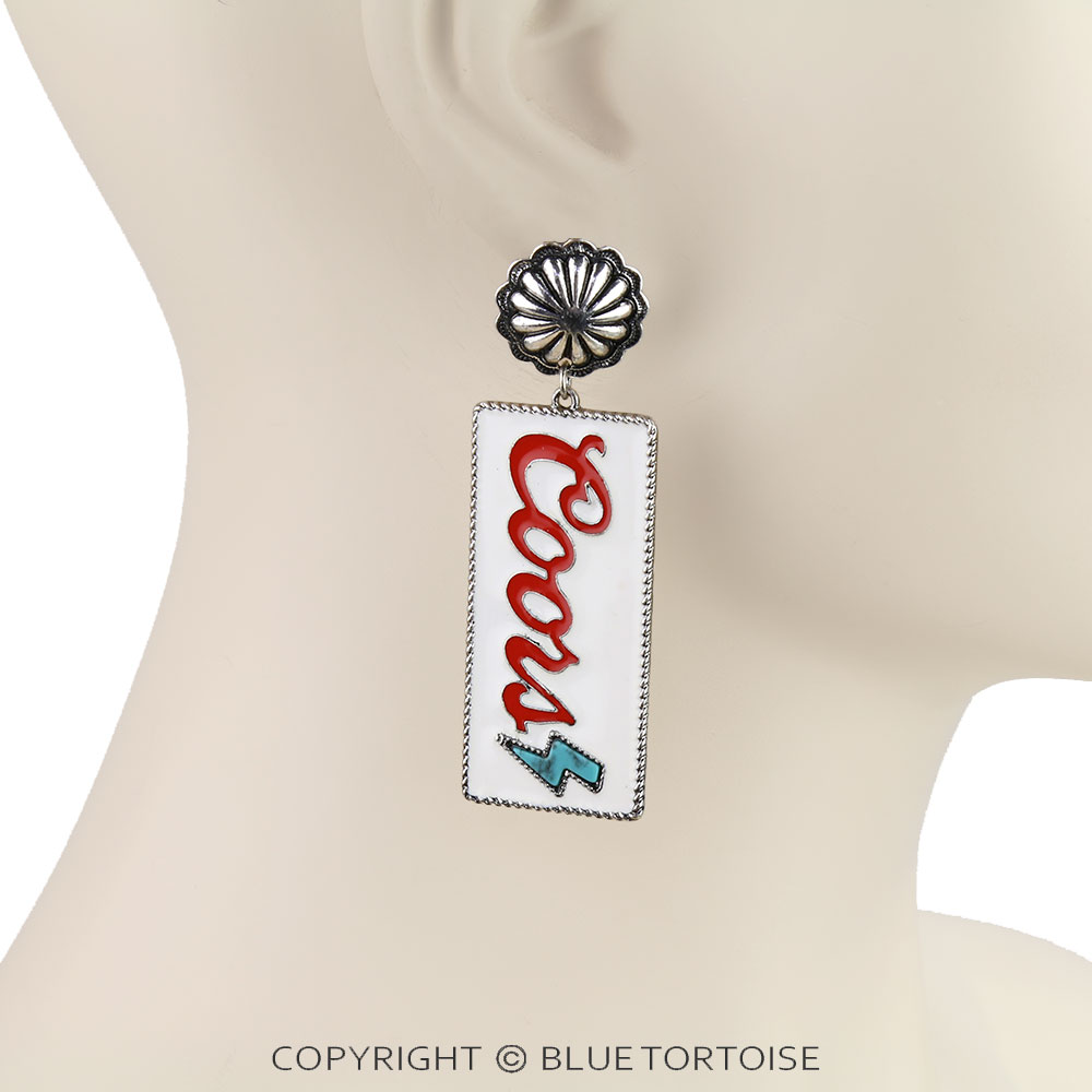 Epoxy Beer Logo Bar Concho Stud Earrings - Image 2