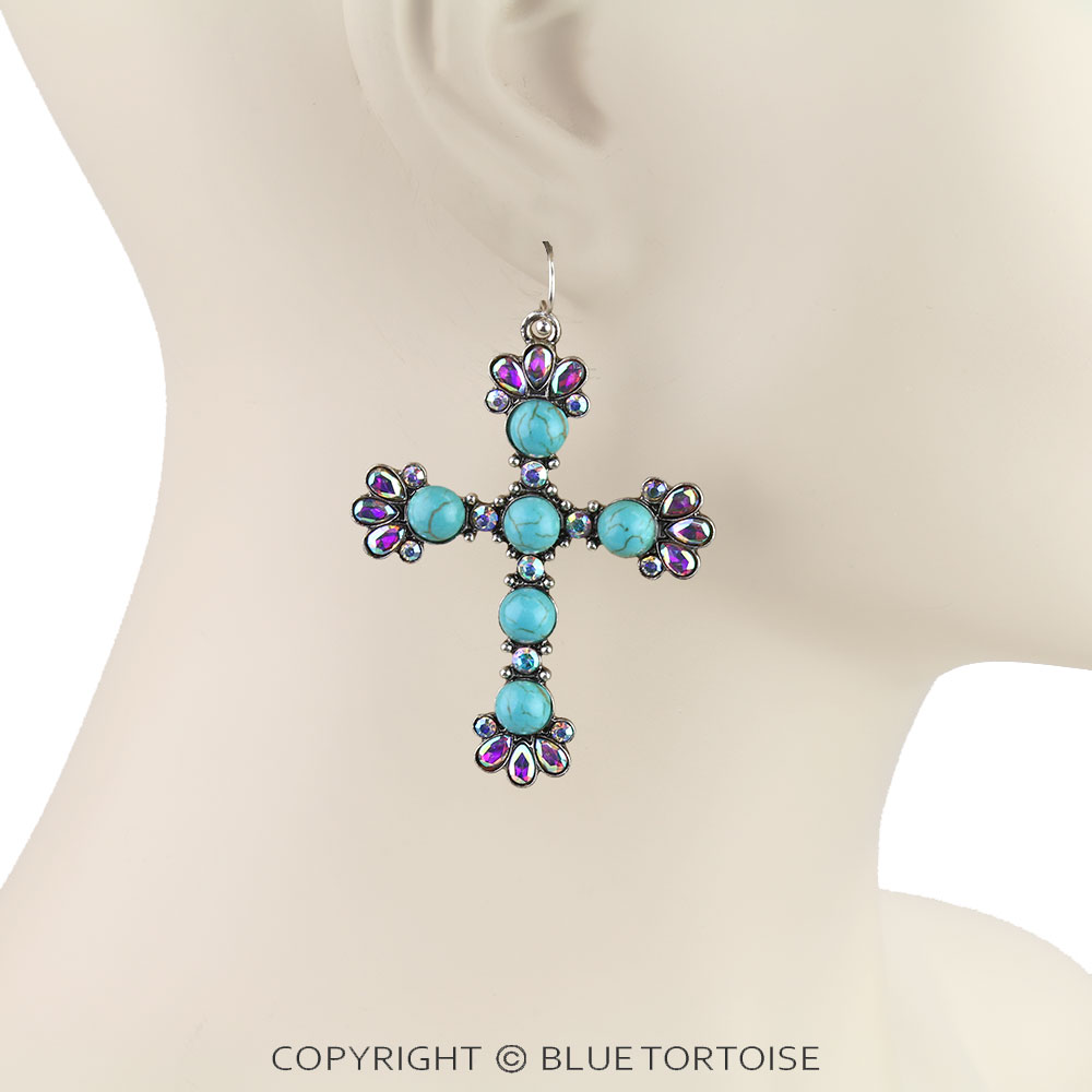 Western Cross Stone Dangle Earrings - Image 2