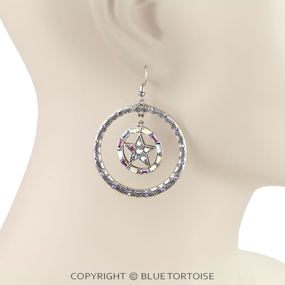 Western Star Round Dangle Earrings - Image 2