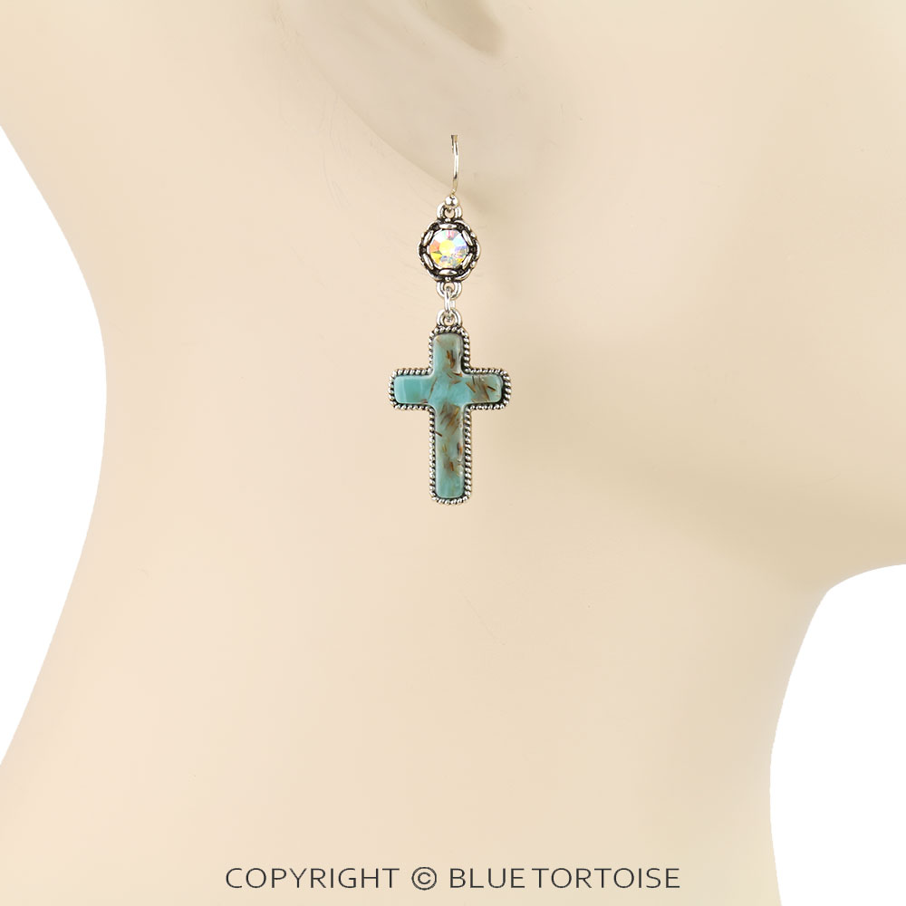 Western Cross Stone Dangle Earrings - Image 2