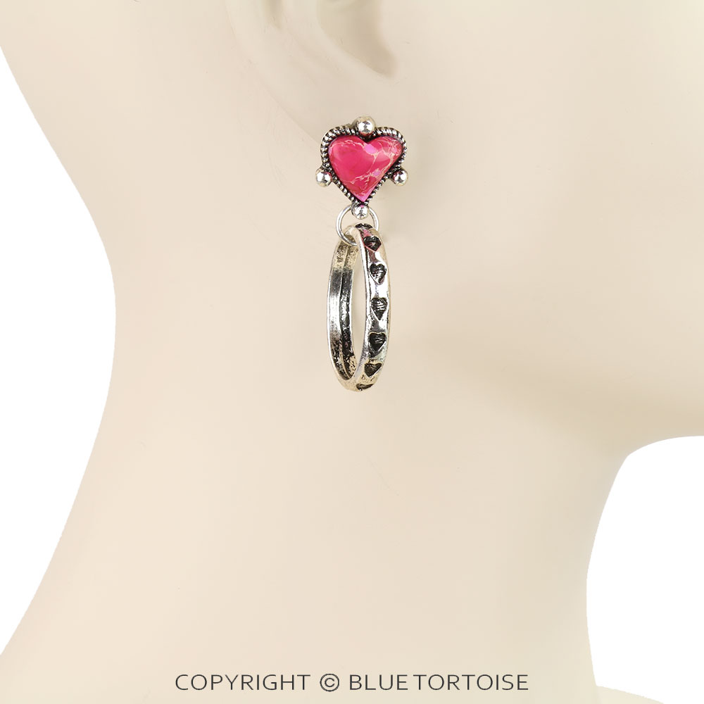 Western Aztec TXR Heart Hand Stone Stud Earrings - Image 2