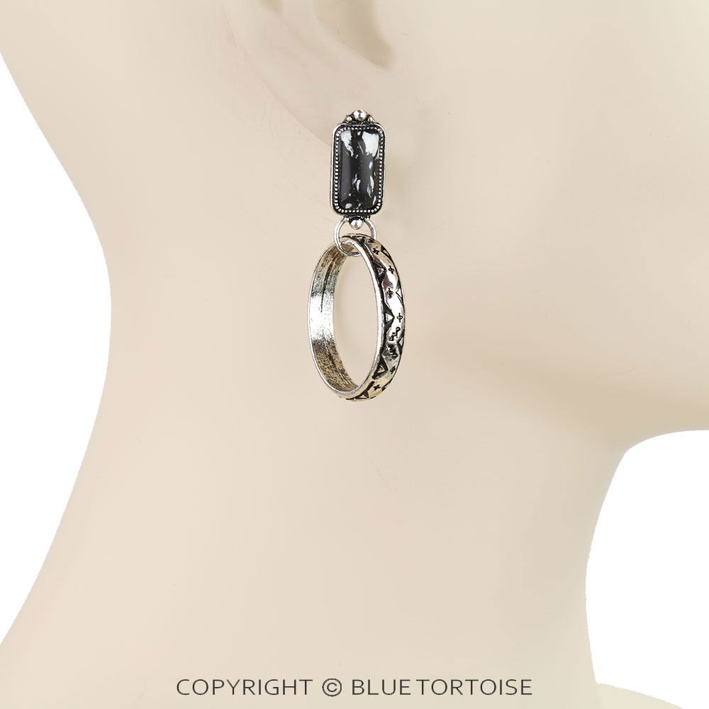 Western Aztec TXR Bar Hand Stone Stud Earrings - Image 2