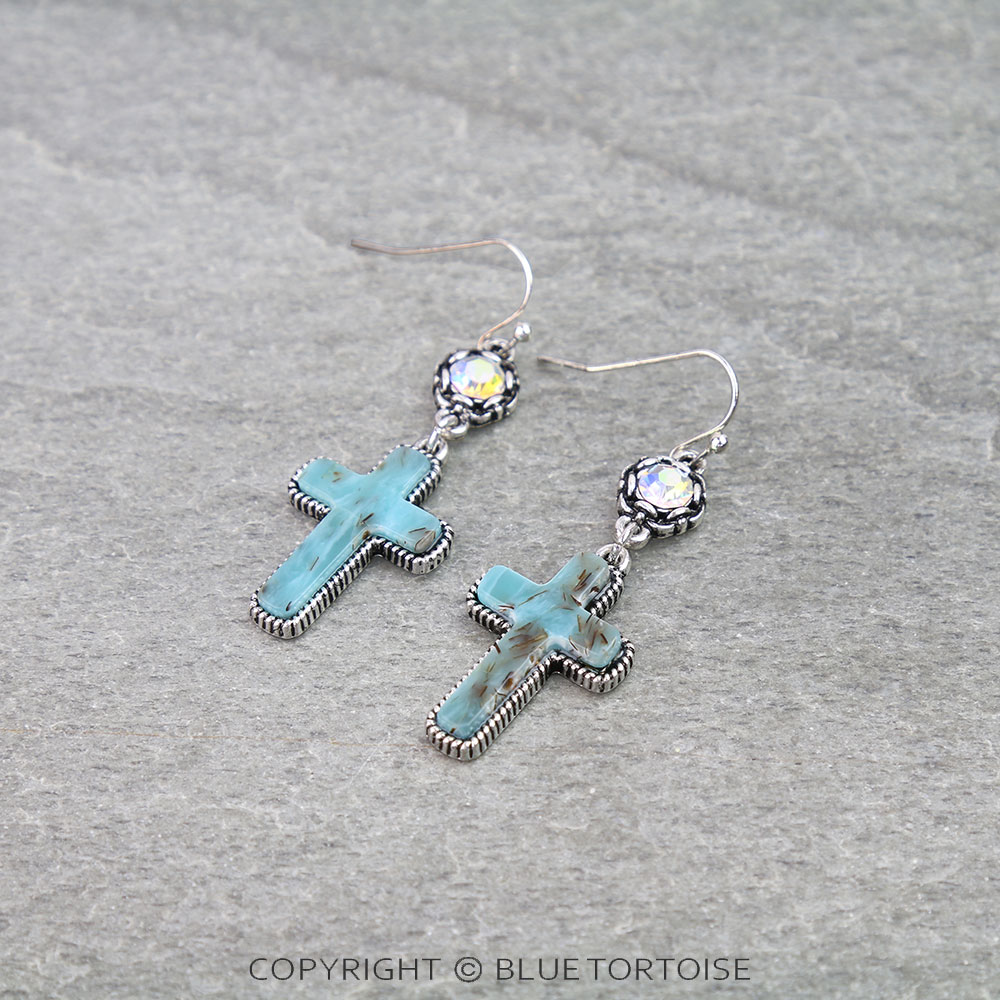 Western Cross Stone Dangle Earrings