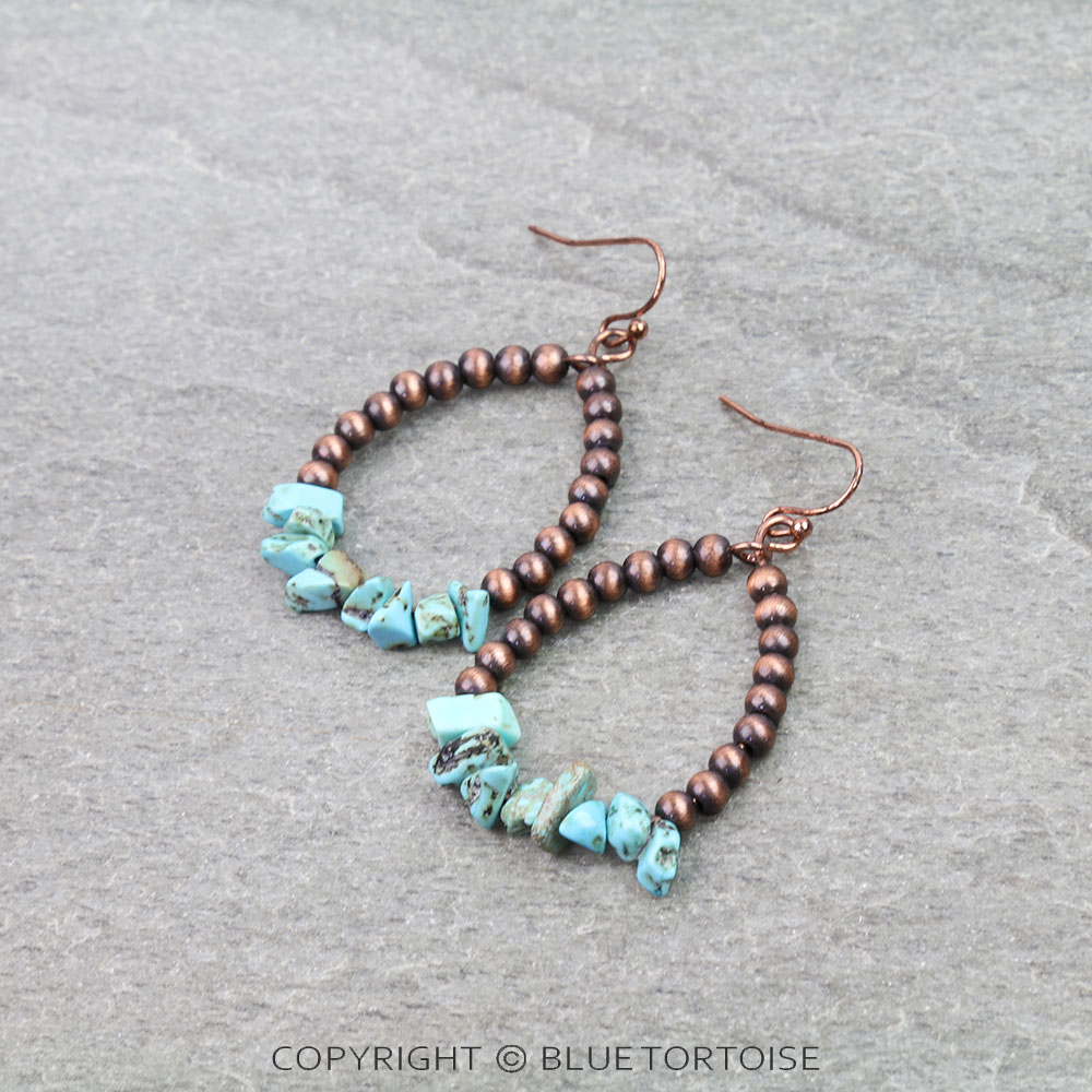 Navajo Style Pearl and Stone Teardrop Dangle Earrings