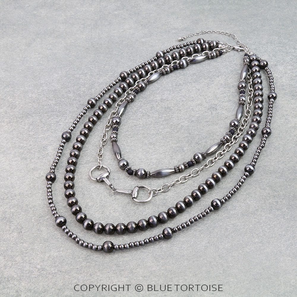 4 Layered Navajo Style Pearl and Horsebit Necklace