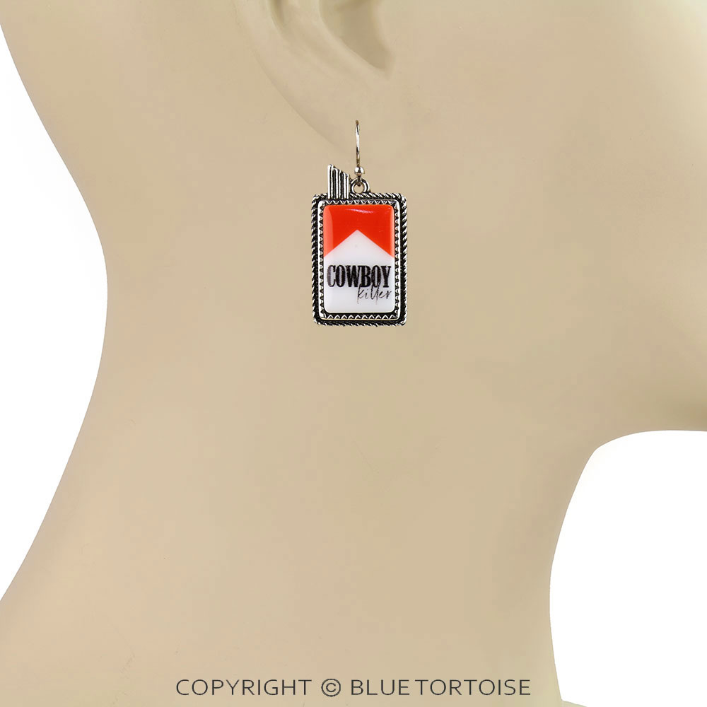 Western Red Cowboy Killer Cigarette Dangle Earrings - Image 2