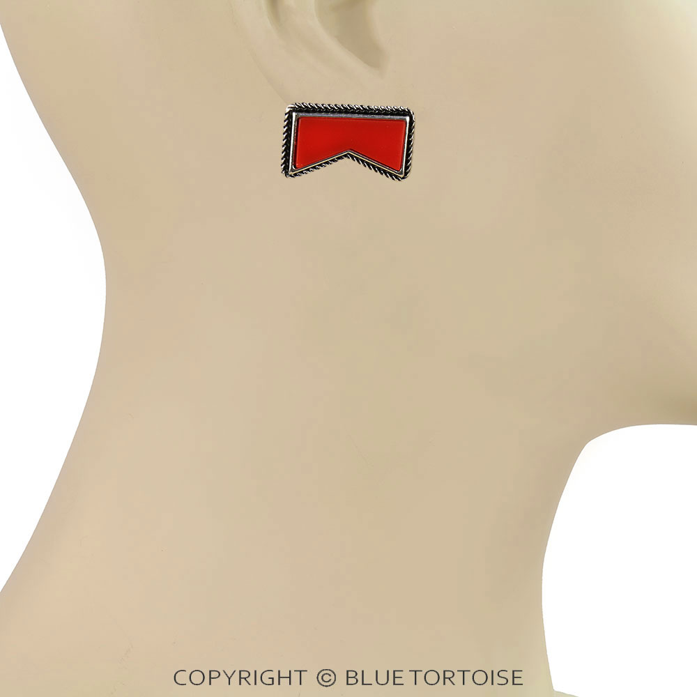 Western Red Geometric Stud Earrings - Image 2