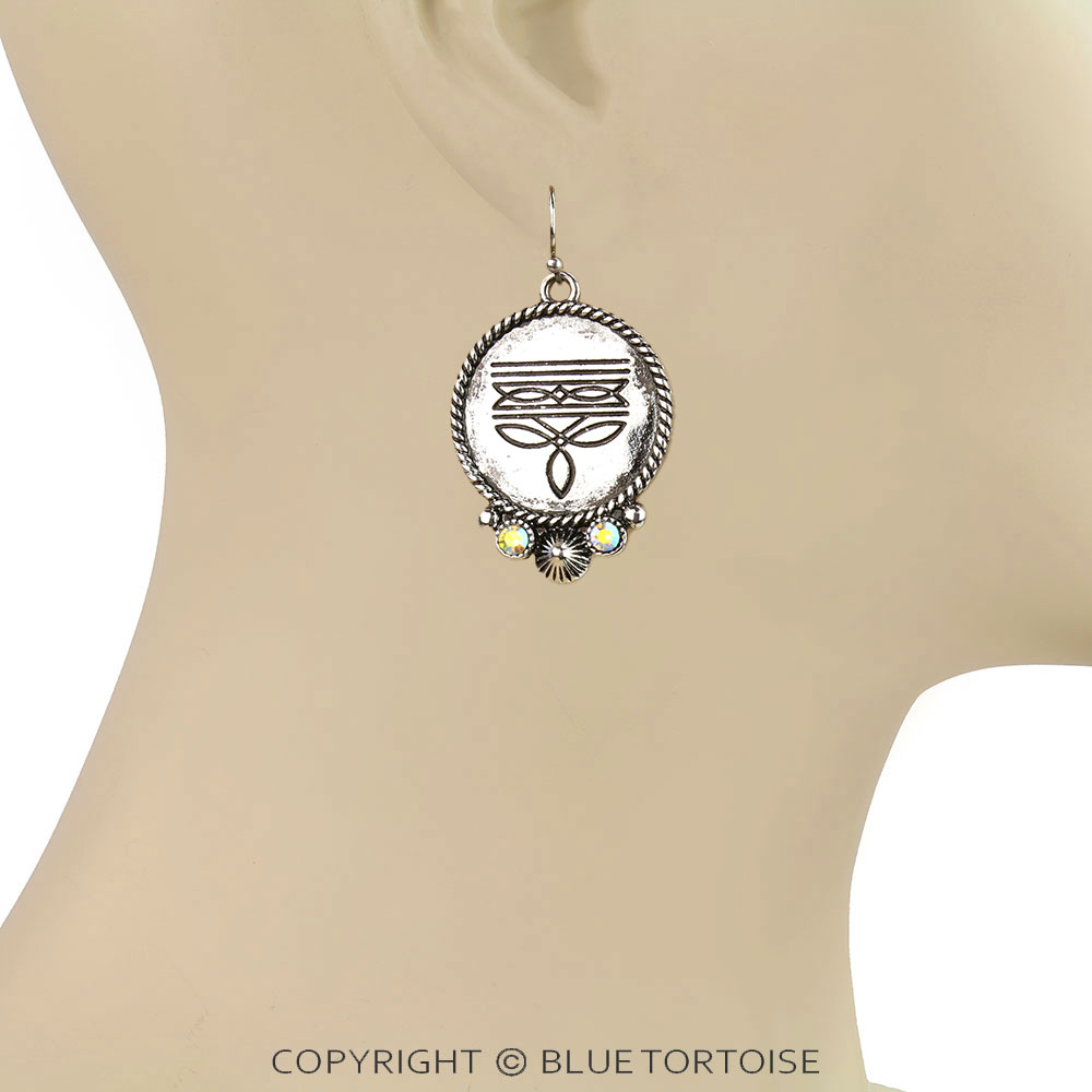 Western Boot Stich Round Dangle Earrings - Image 2
