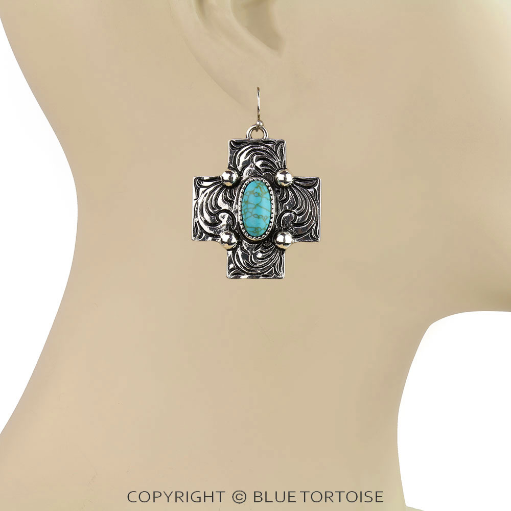 Western Cross Flower Dangle Earrings - Image 2