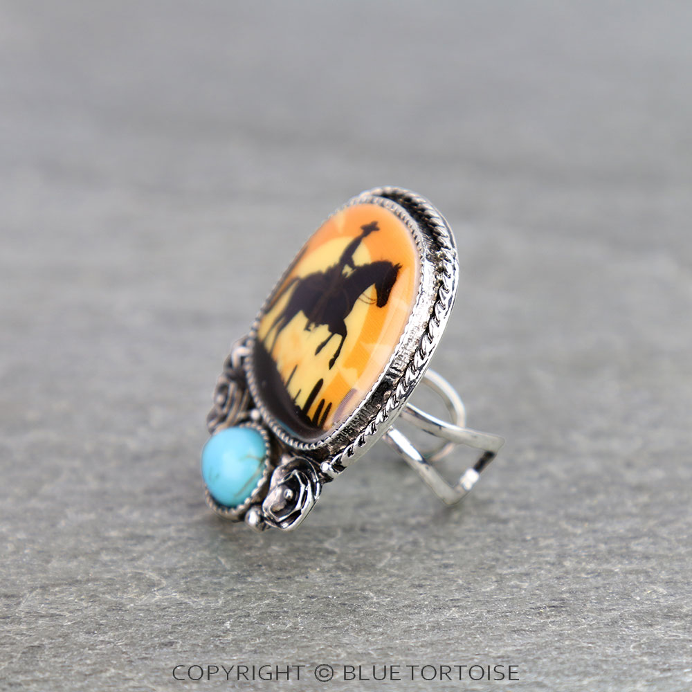 Western Rodeo Portrait Cuff Ring - Image 2