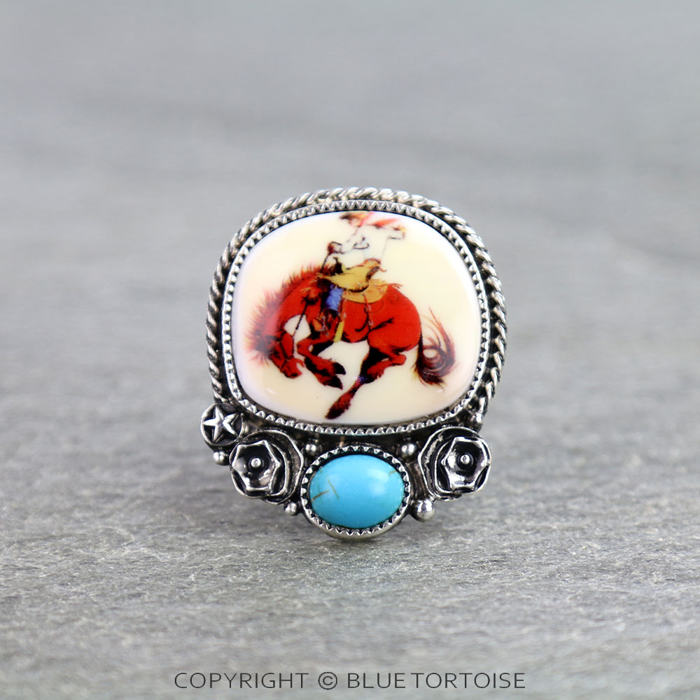 Western Rodeo Portrait Cuff Ring