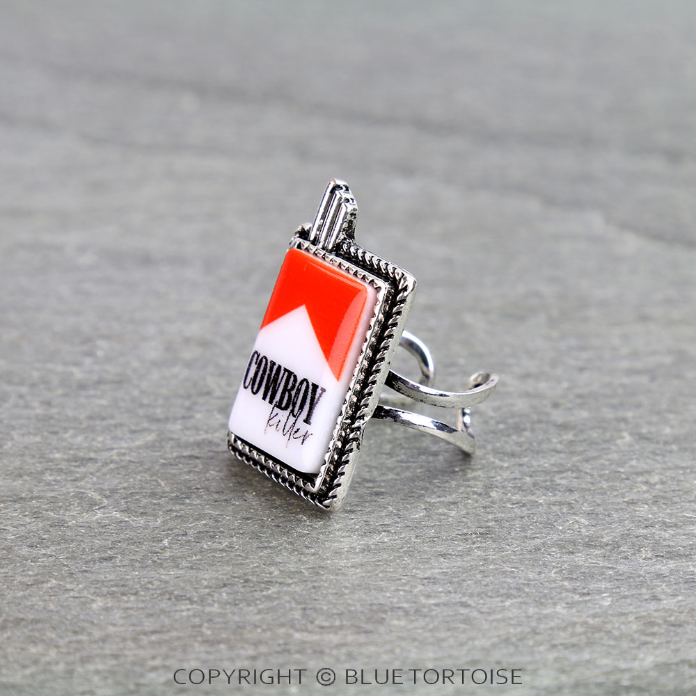 Western Red Cowboy Killer Cigarette Cuff Ring - Image 2