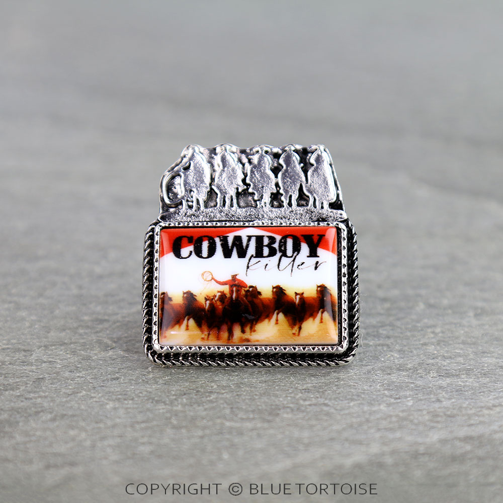 Western Portrait Cowboys Silhouette Cuff Ring