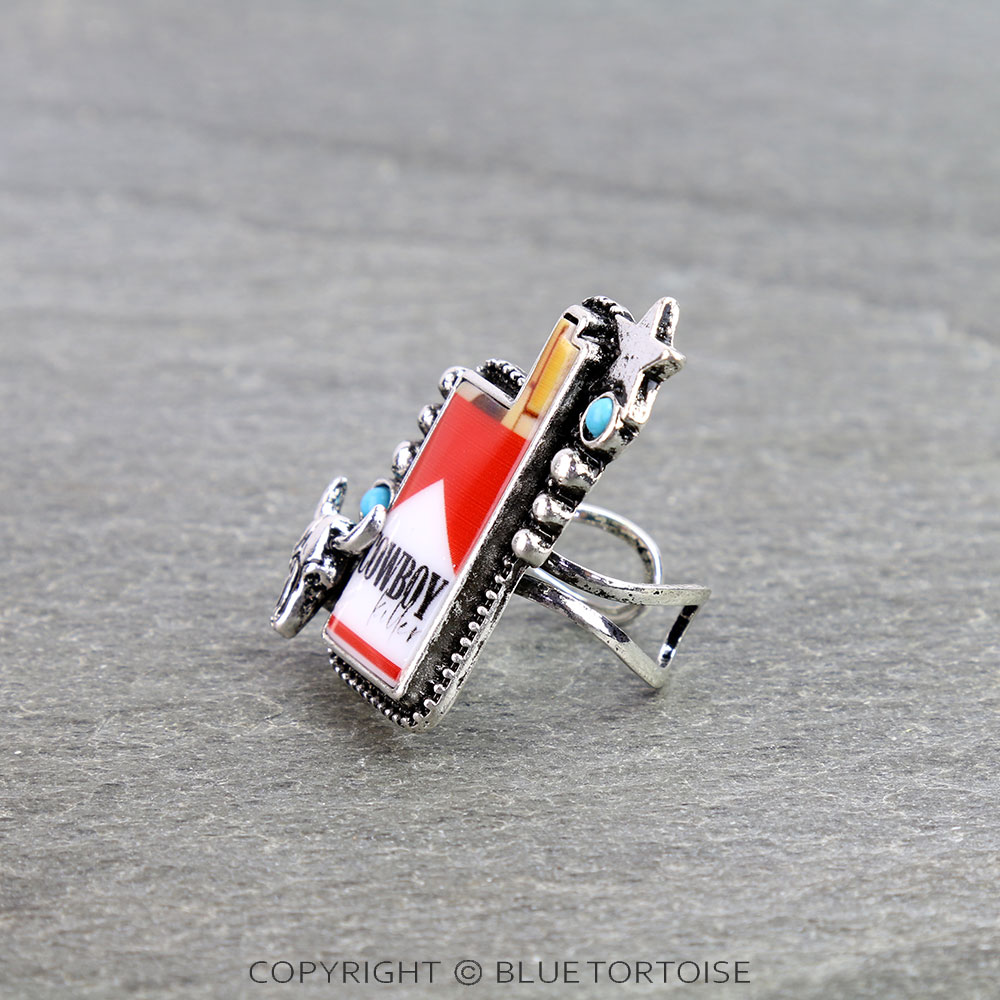 Western Red Cowboy Killer Cigarette Cuff Ring - Image 2
