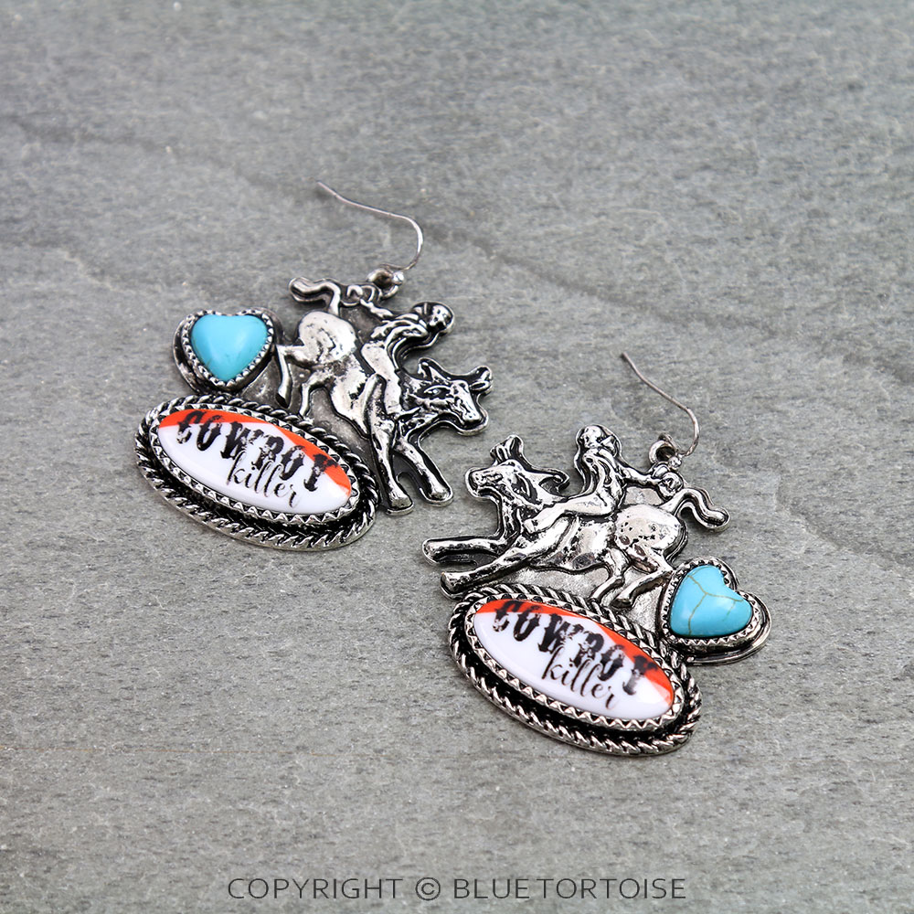 Western Red Cowboy Killer Riding Dangle Earrings