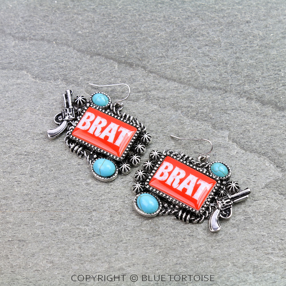 Western Red Brat Dangle Earrings