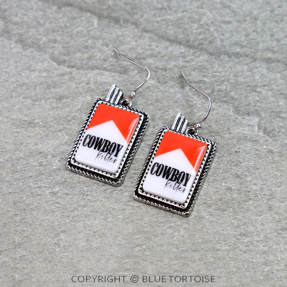 Western Red Cowboy Killer Cigarette Dangle Earrings