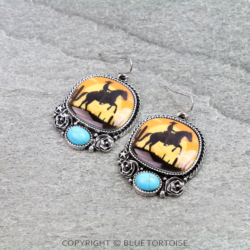 Western Rodeo Portrait Dangle Earrings