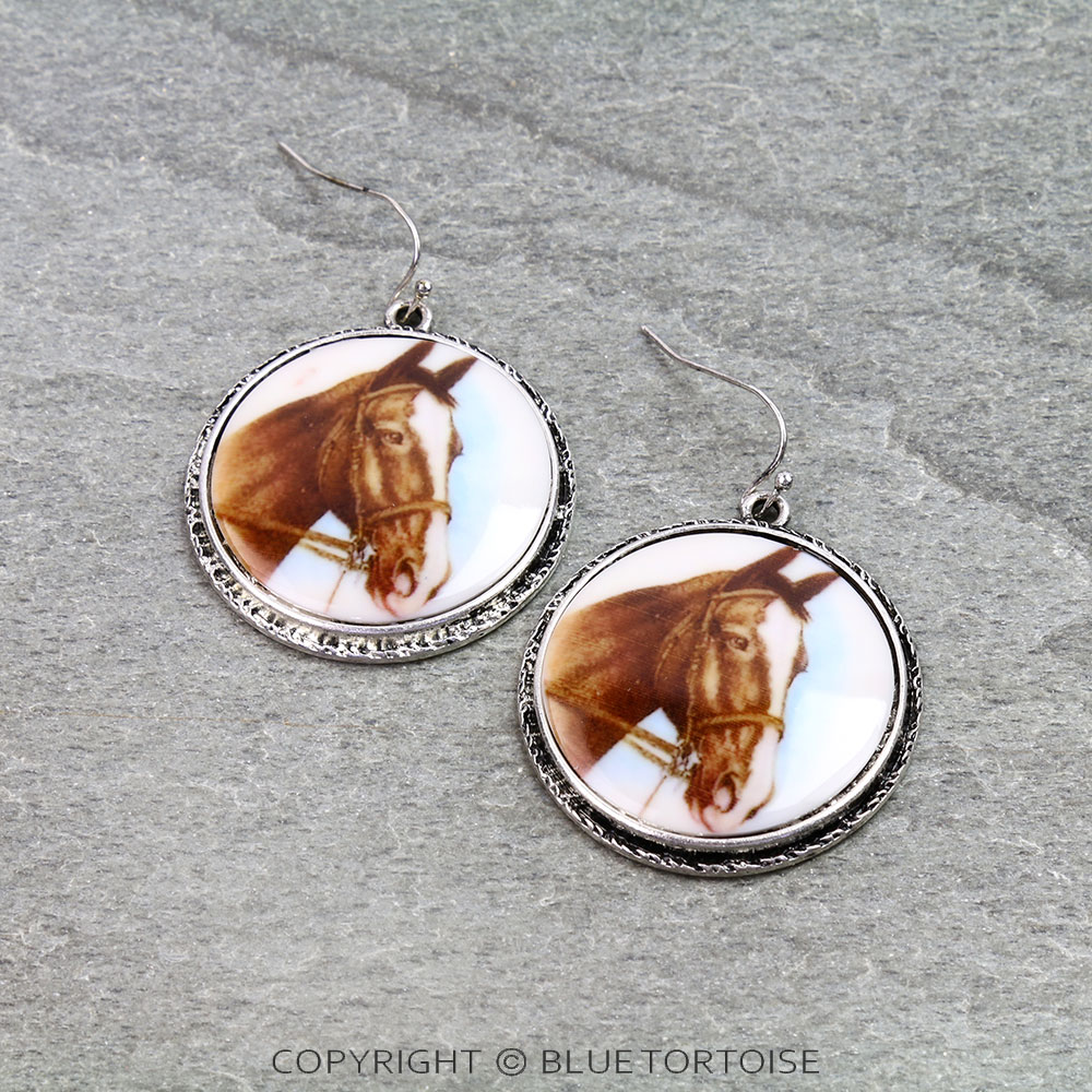 Western Horse Portrait Dangle Earrings