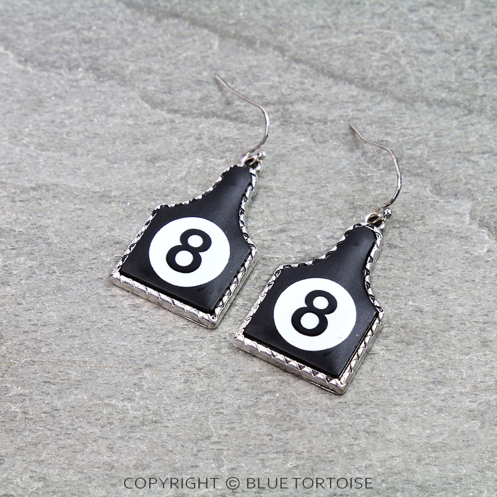 Western 8 Ball Ear Tag Dangle Earrings