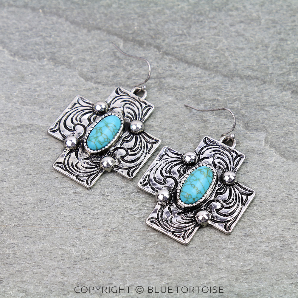 Western Cross Flower Dangle Earrings