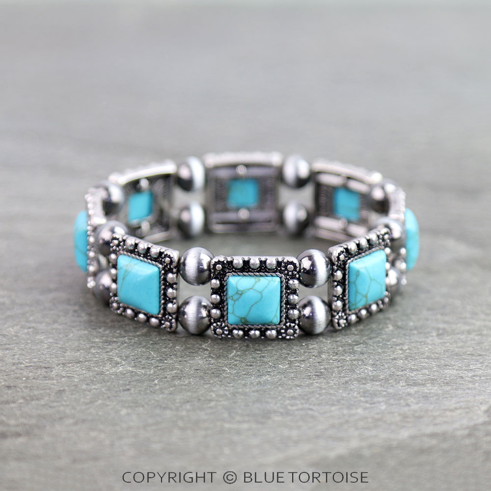 Western Square Stone Stretch Bracelet