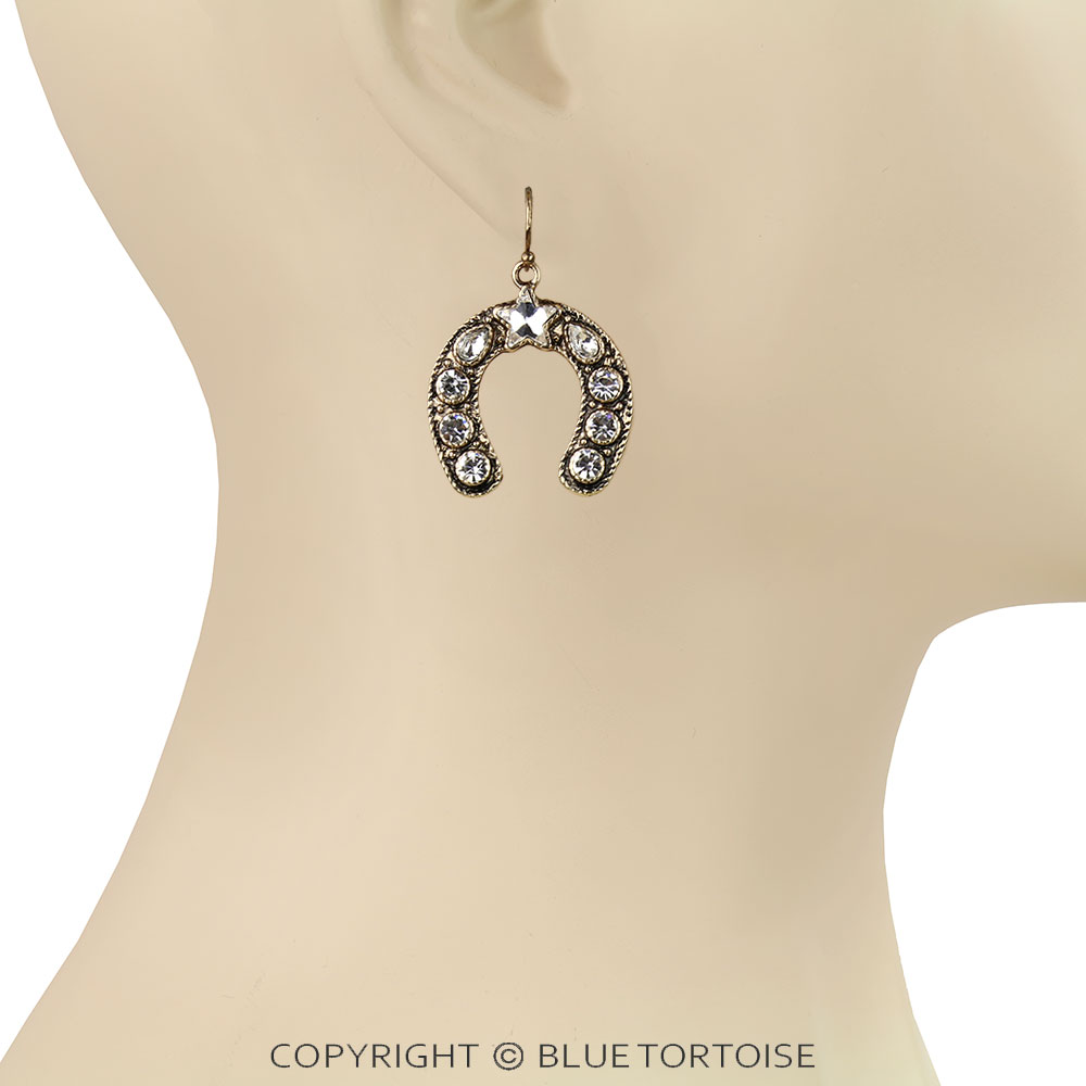 Western Horseshoe Stone Dangle Earrings - Image 2