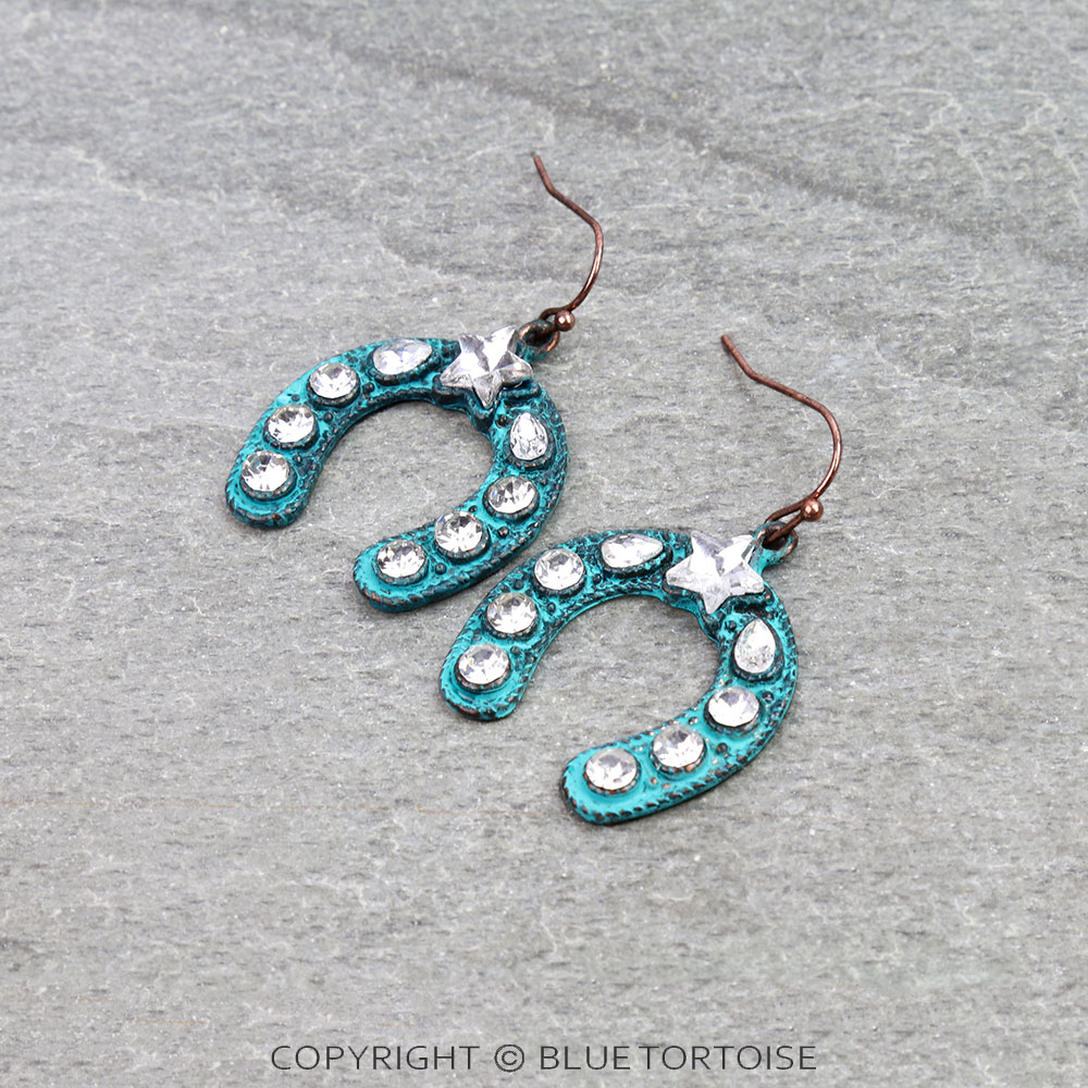 Western Horseshoe Stone Dangle Earrings